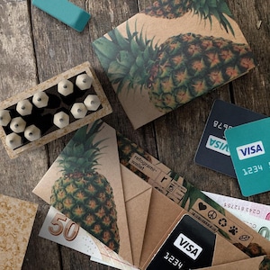 Piña, billetera de papel origami, hecha a mano, vegana, sostenible, regalo, para él, para ella, delgada, reciclada, fina, ecológica