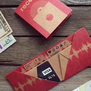 Billetera de papel de origami, hecha a mano, vegana, sostenible, regalo, para él, para ella, delgada, reciclada, fina, ecológica