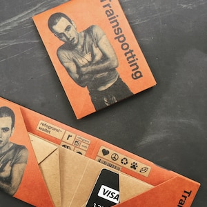 Trainspotting, portefeuille en papier origami, fait main, végétalien, durable, cadeau, pour lui, pour elle, fin, recyclé, fin, respectueux de l'environnement
