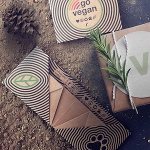 Go Vegan, billetera de papel origami, hecha a mano, vegana, sustentable, regalo, para él, para ella, delgada, reciclada, fina, ecológica