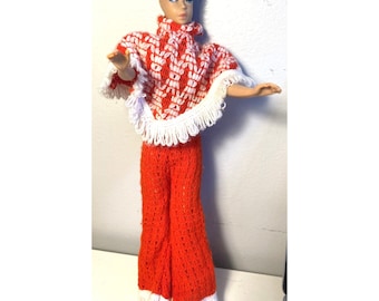 Vintage HANDMADE CROCHET Red White Pants Shawl Fringe No Doll