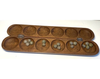 African Mancala Game Board Hand Carved Folding Handmade Vintage African Art