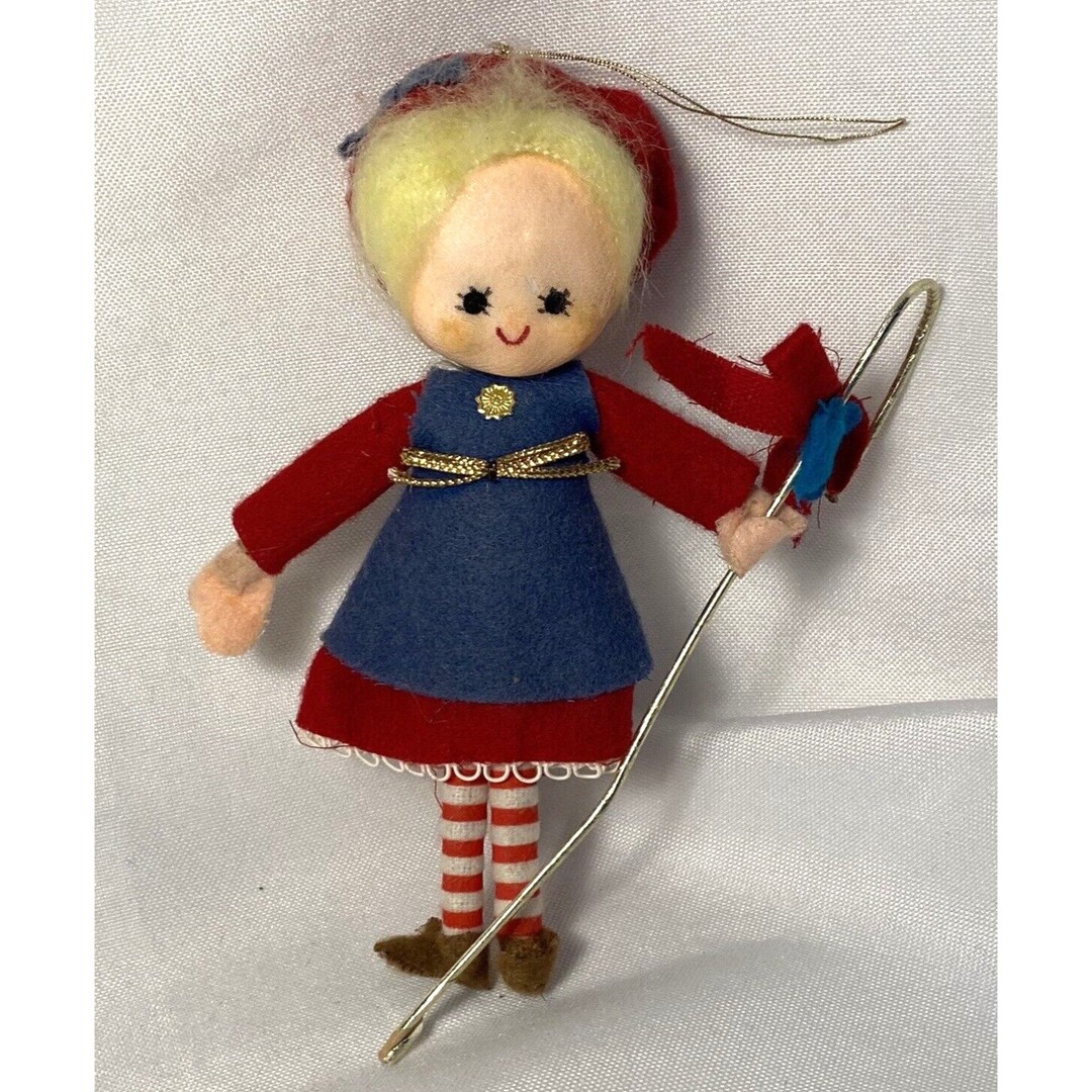 Vintage Felt Girl Shepherd Hook Ornament Made in Japan Etsy