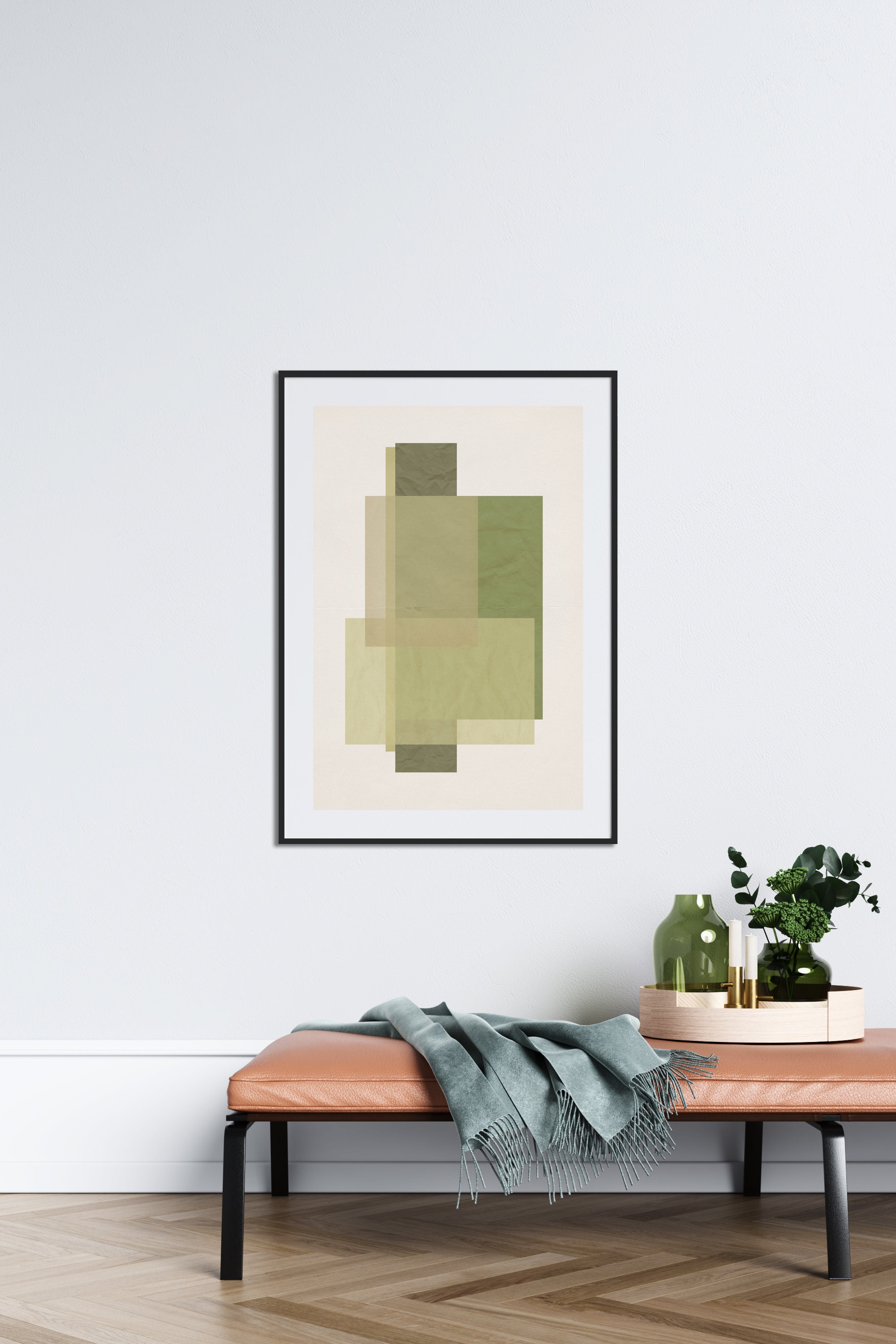 Green Geometric neutral abstract print Mid century wall art Etsy