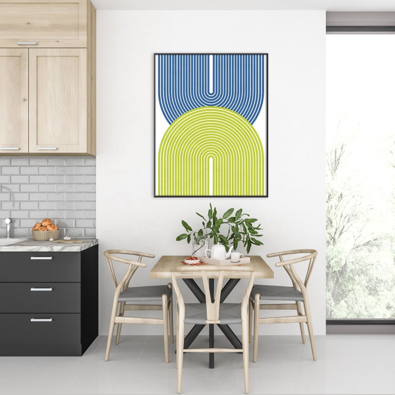 Chartreuse Geometric Line Abstract Print Mid Century Wall Art Etsy