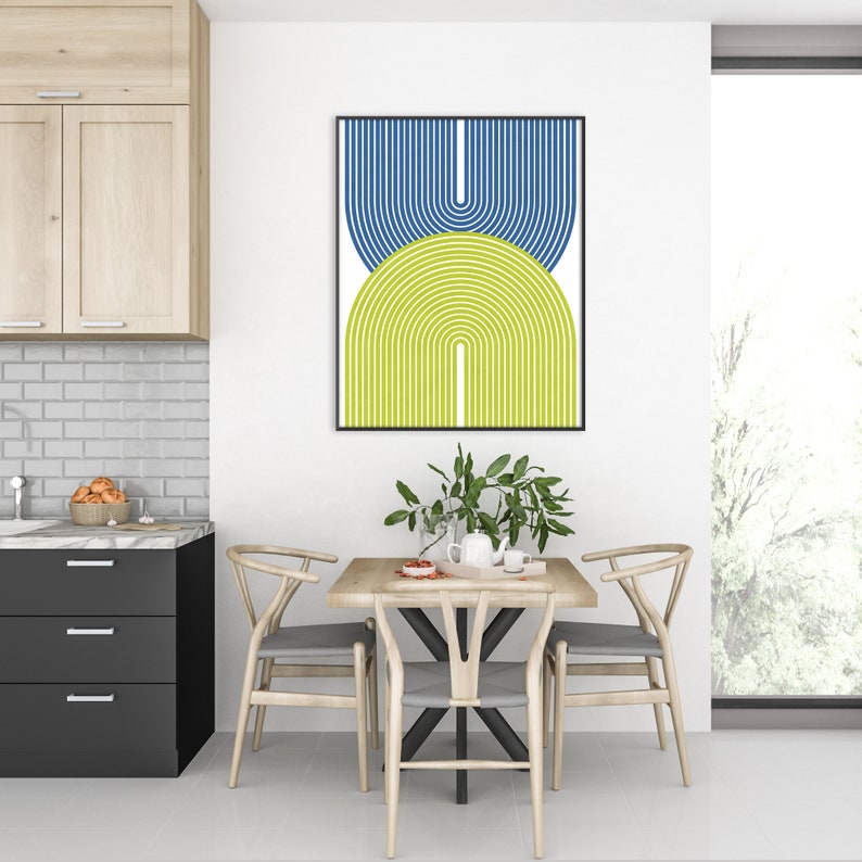 Chartreuse Geometric Line Abstract Print Mid Century Wall Art - Etsy