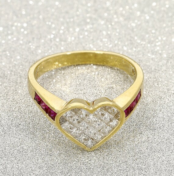18K Yellow Gold Diamond & Ruby Ring - image 2