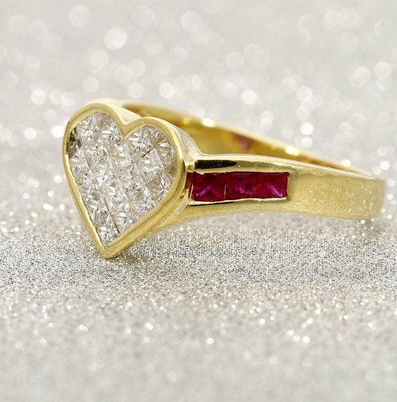 18K Yellow Gold Diamond & Ruby Ring - image 3