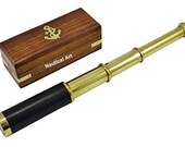 Brass Nautical Telescope Black Leather Vintage Spy Glass With Box