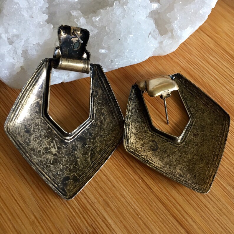 Vintage Bold Antiqued Brass Door Knocker Earrings Make a Statement ? 70/'s - Steampunk