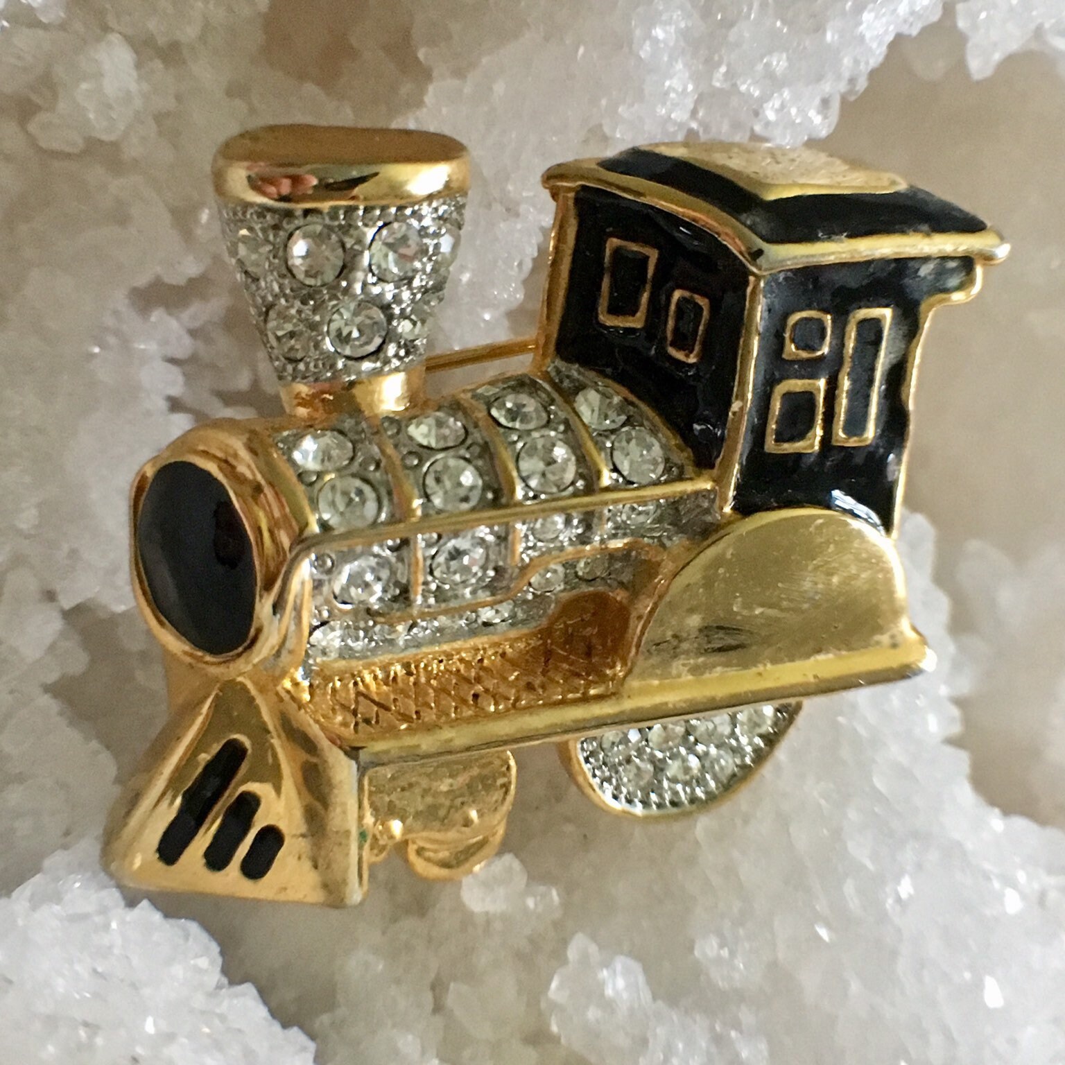 Vintage Train Pin Brooch Rhinestones Enameled Goldtone | Etsy