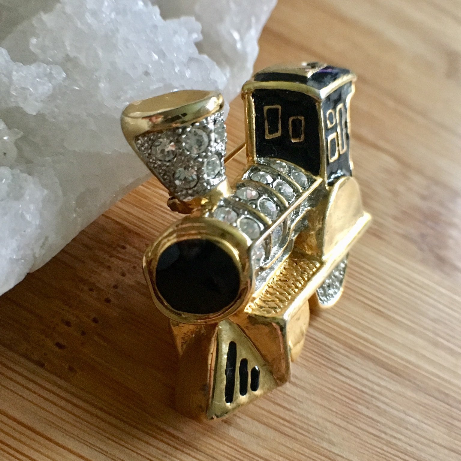 Vintage Train Pin Brooch Rhinestones Enameled Goldtone | Etsy