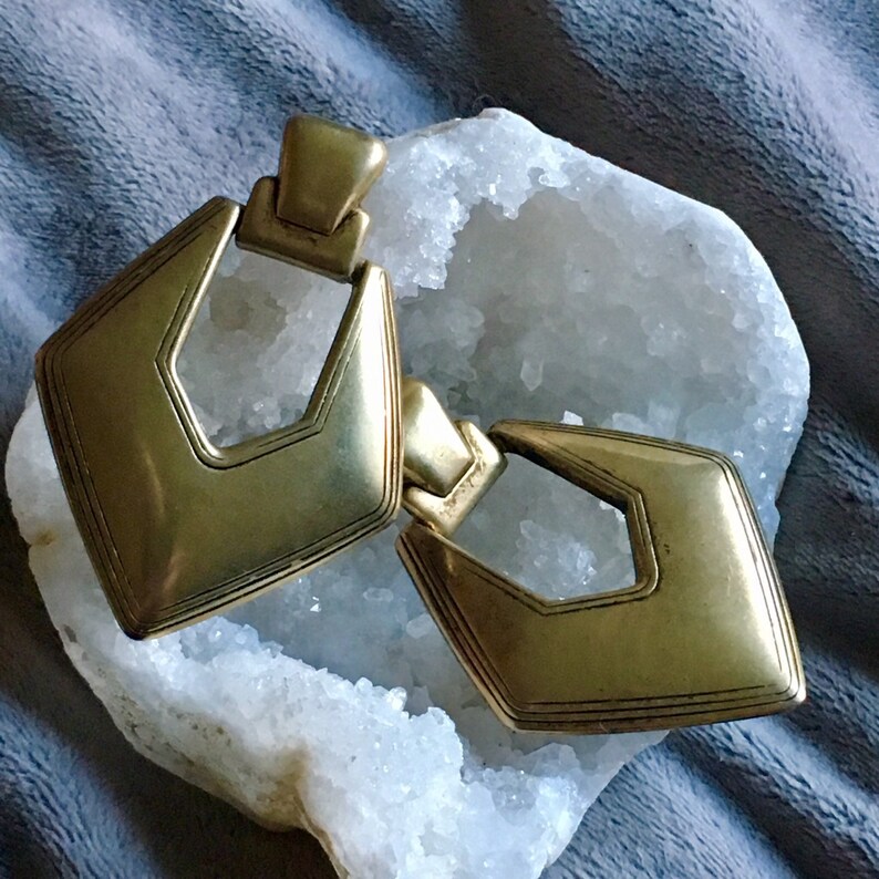 Vintage Bold Antiqued Brass Door Knocker Earrings Make a Statement ? 70/'s - Steampunk