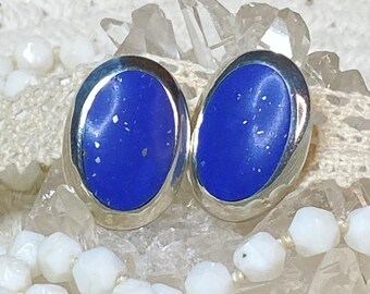 Genuine Lapis and Sterling Silver Earrings - Estate Jewelry - 4g Total