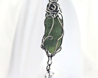 OOAK handcrafted Moldavite and Herkimer Diamond talisman pendant.