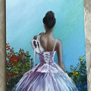 Peinture de ballerine élégante : grâce et sensualité dans les beaux-arts originaux. Fille tendre avec des pointes et des fleurs après avoir dansé le ballet
