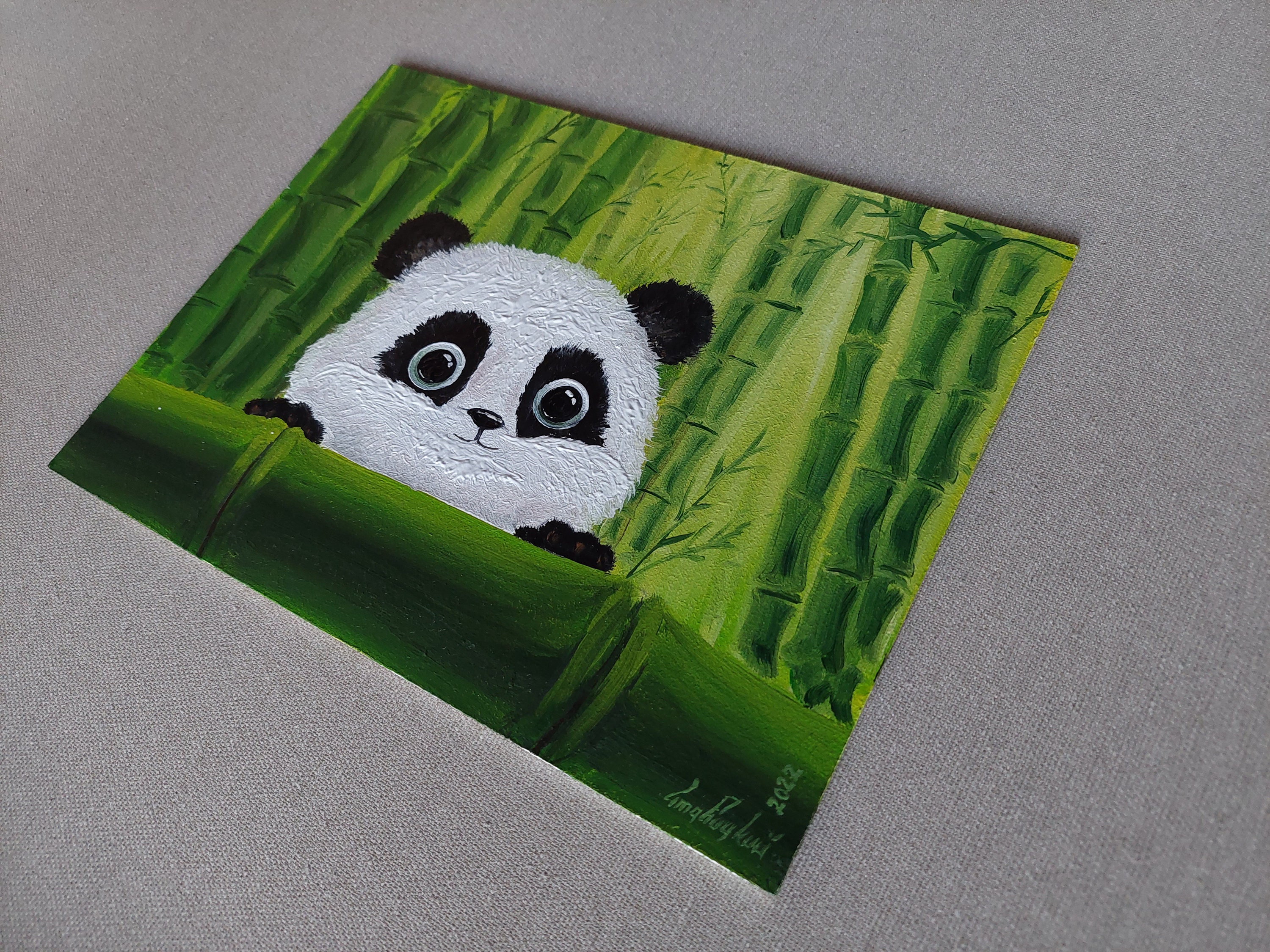 Sweet Panda Green Canvas Wall Art by Mimo Cadeaux