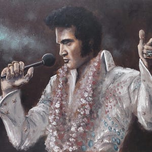 Elvis Presley Original Oil Painting on Canvas. Elvis King Of Rock and Roll Art. High-quality Handmade Elvis Presley Art. Aloha from Hawaii