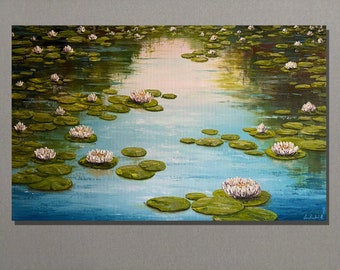 油絵 絵画【蓮の池】 油絵 睡蓮の池 絵画 ICHI 通販 18581261｜Creema(クリーマ)