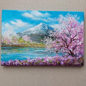 富士山、絵画、桜、桜、富士、日本のテーマ、和風、日本、ピンク