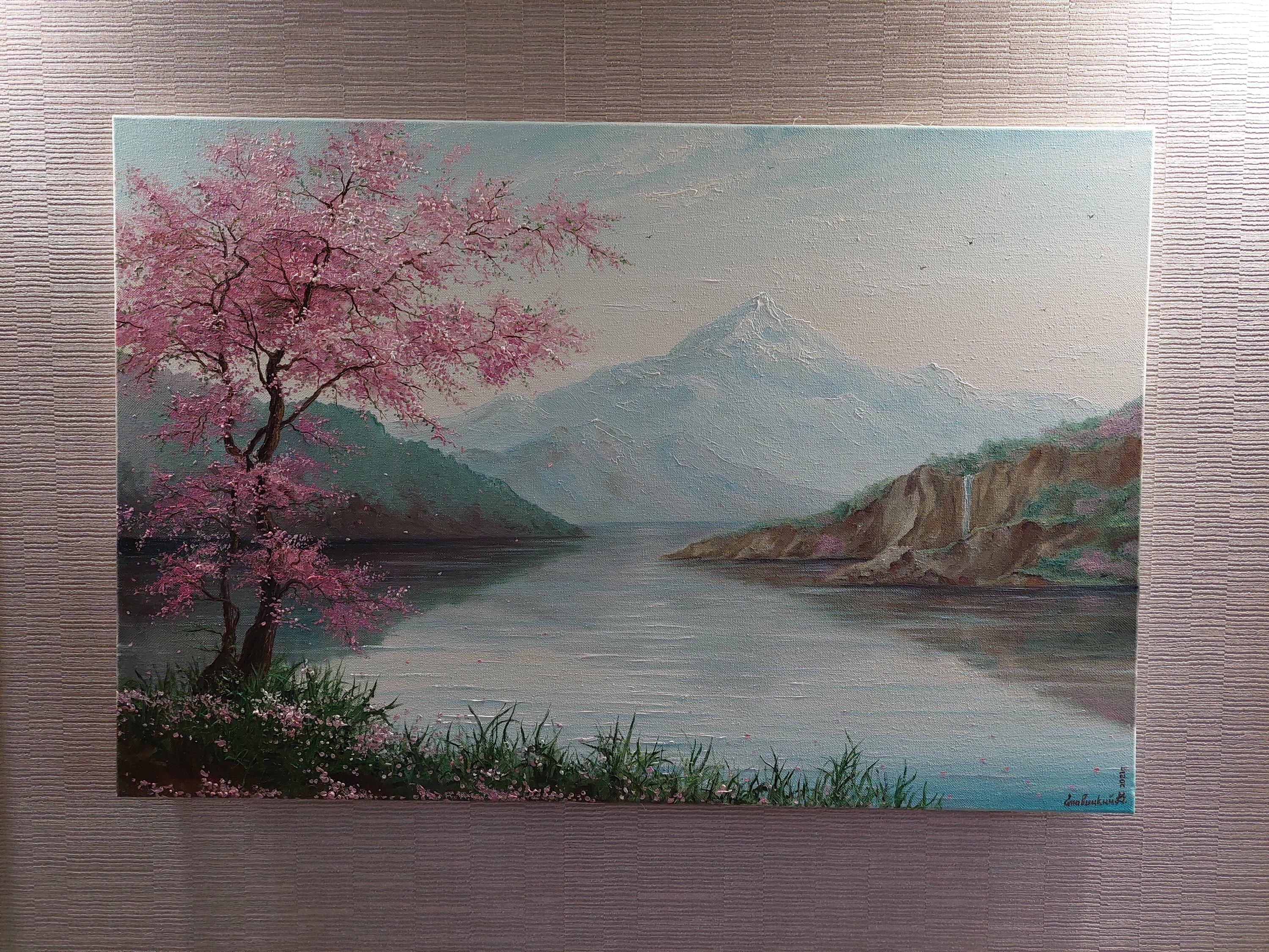 油絵 油彩 絵 絵画【Çherry blossom road】 油絵 油彩 絵 絵画【Çherry