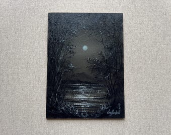 月明かりの山の油絵：ゴシックダークアカデミアアート（24 x 32インチ