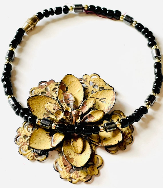 Black With Gold Larger Beaded Bracelet (Anklet) - image 1