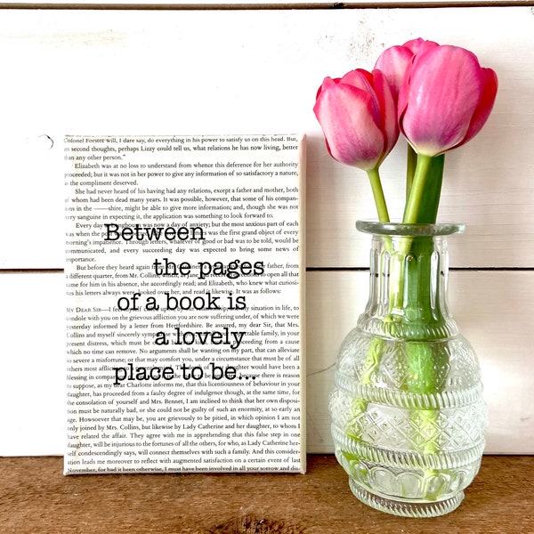 Book Page Art, book club gift, Between the pages of a book is a lovely place to be, 5x7 canvas book page art, teacher gift