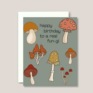 Feliz aniversário para um verdadeiro Fun-gi, cartão de aniversário, fungos, cogumelos, cogumelo venenoso, cartão de felicitações em branco