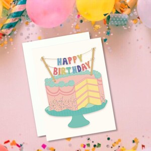 Cartão de feliz aniversário, cartão de aniversário, bolo de aniversário, cartão de felicitações em branco
