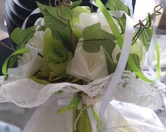 Bouquet de mariée blanc et vert en fleurs séchées - Etsy France