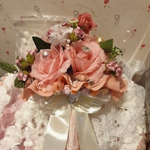 Wedding bouquets artificial flowers pink fabrics, eternal roses