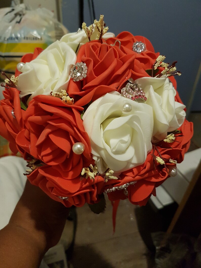 Red and white wedding bouquet