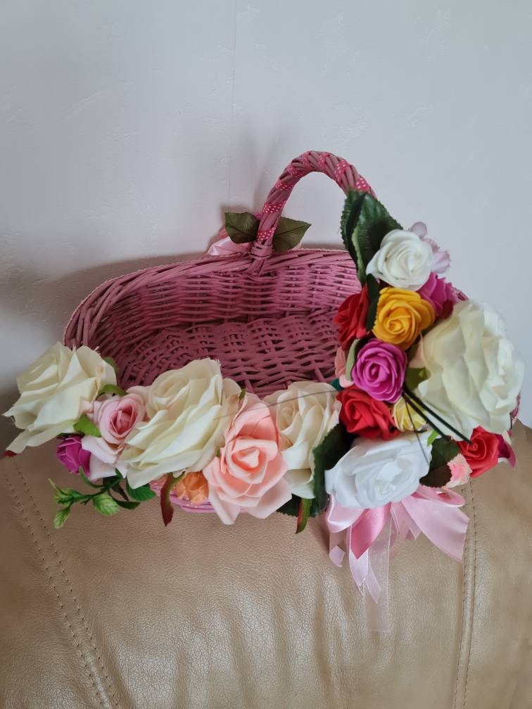Panier Osier Rose Déco Fleurs