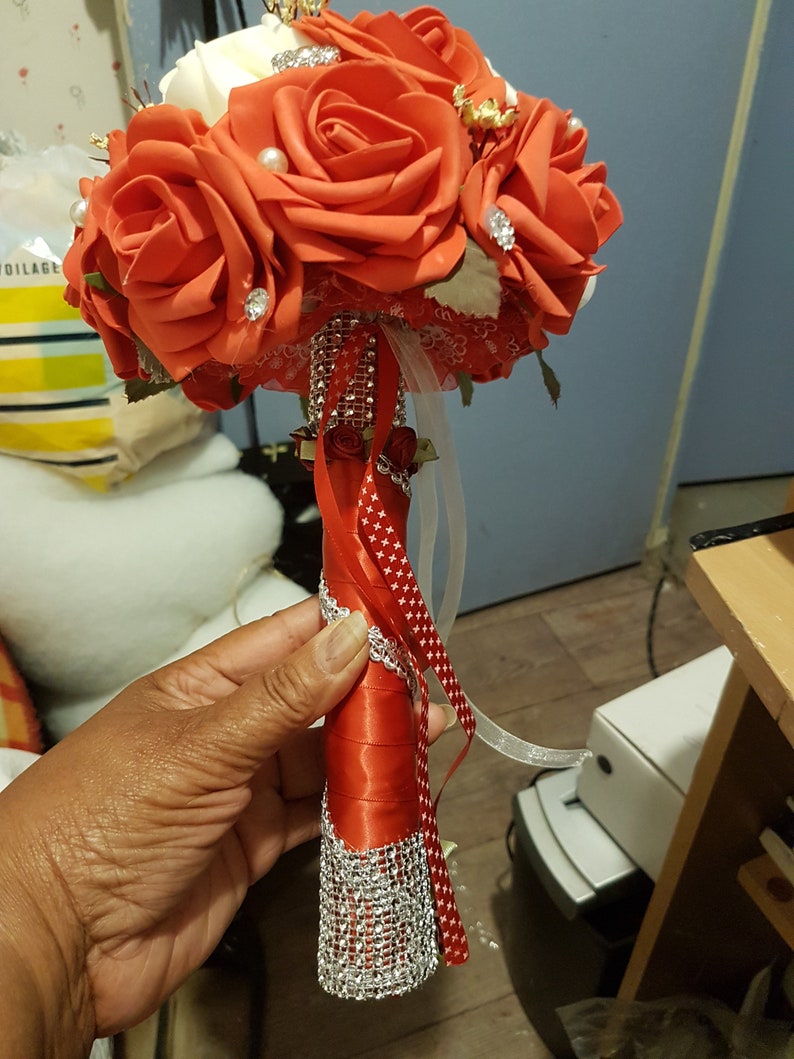 Red and white wedding bouquet