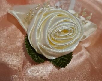 Pulseras de flores de boda con rosas blancas, muñeca elástica