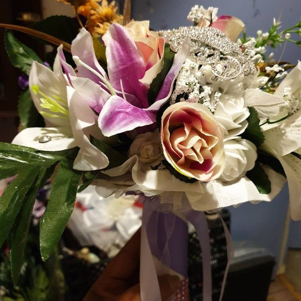 Bouquet mariage fleurs tissu