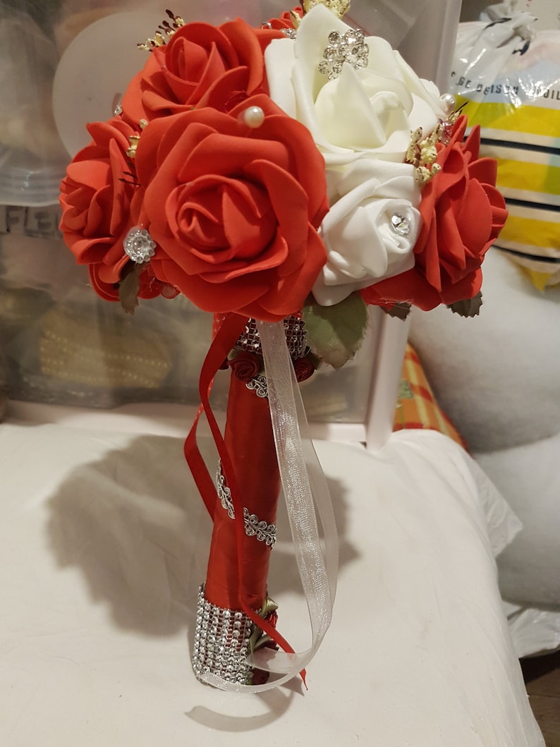 Red and white wedding bouquet