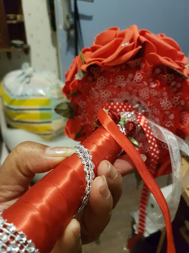 Red and white wedding bouquet