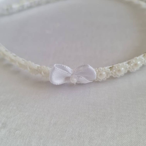 Serre-tête bandeau perles en fleurs blanche