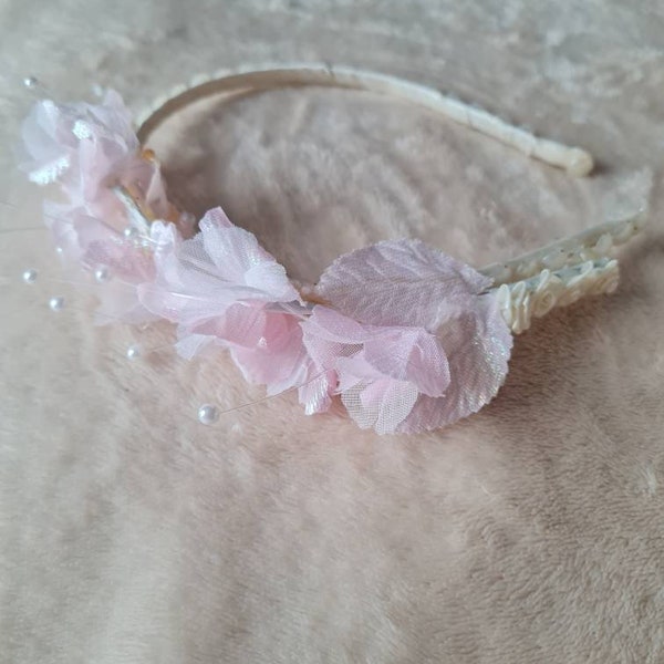 Serre-tête fleurs rose femme fille