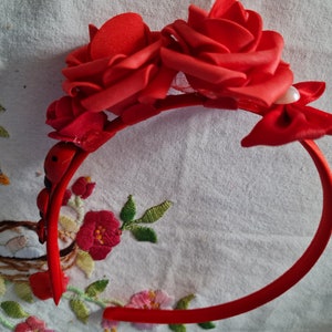 Hoofdband, hoofdband met rode rozen en lieveheersbeestjes, Hoofdband voor meisjes, Hoofdband voor dames, rode kleur