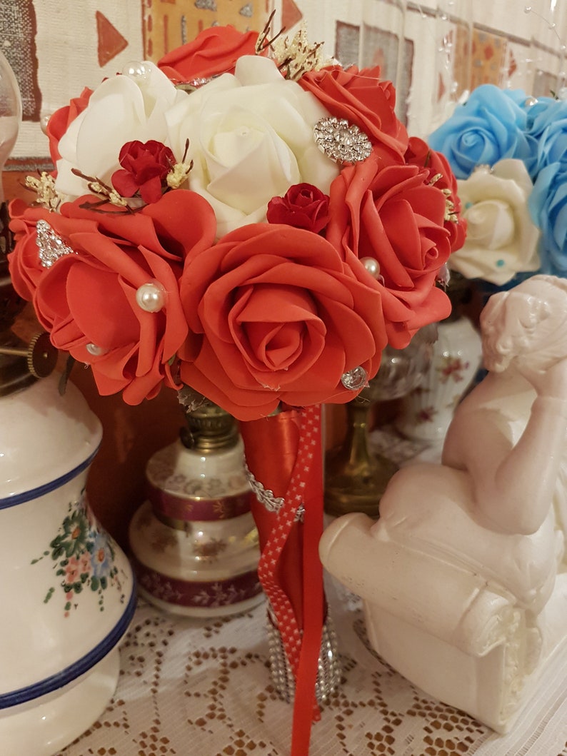 Red and white wedding bouquet