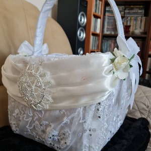 Panier De Cérémonie N°8 Pour Mariage - En Satin Avec Dentelles, Rubans Et Strass - Neuf Avec étiquette