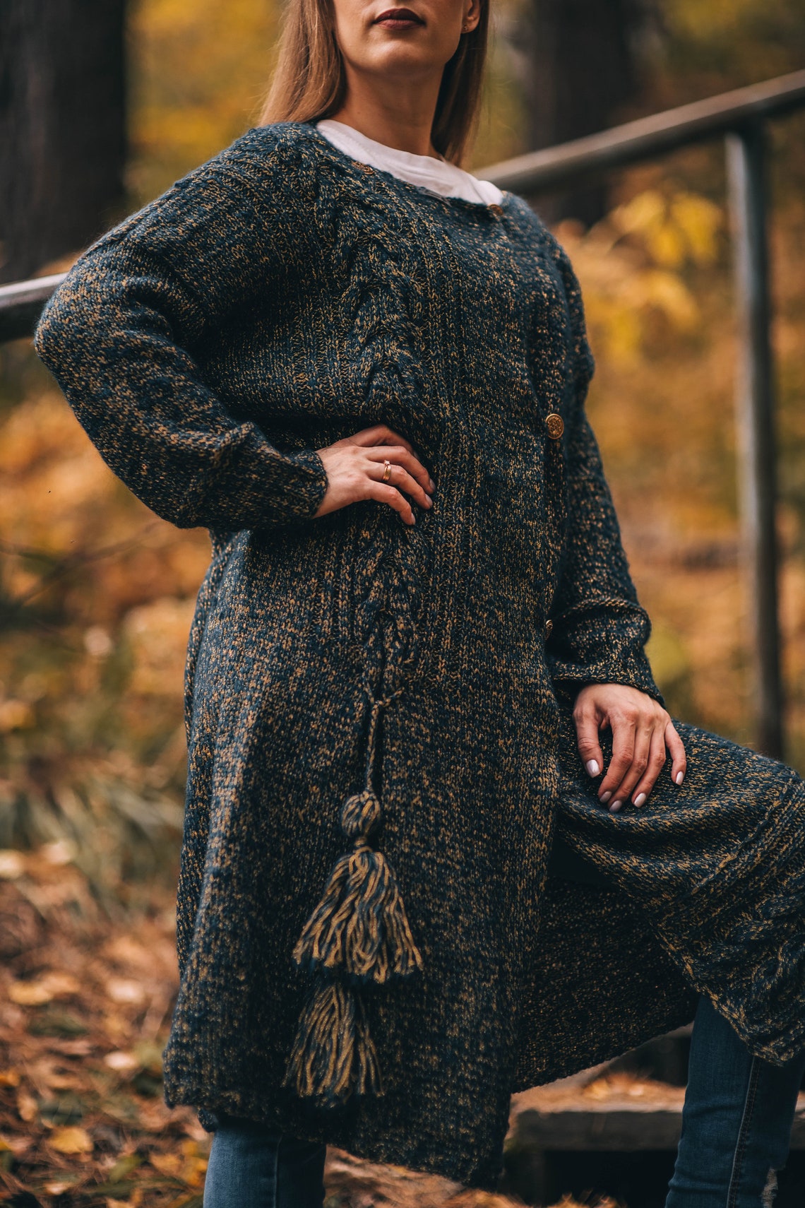 Stylish cardigan Gold cardigan Jacket disctract Knitted Etsy