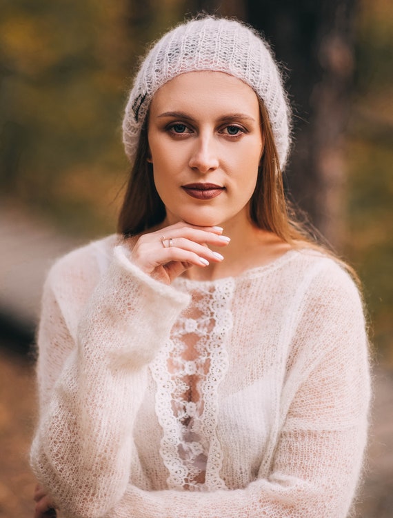 white mohair cardigan