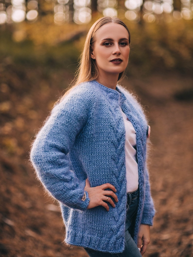 Mohair sweater fluffy blue сardigan clothing womens oversize | Etsy