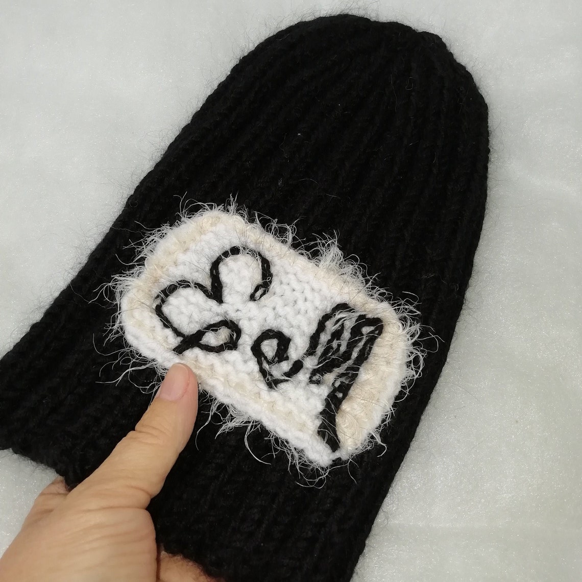 Personalized knitted hat with handcrafted lettering in merino Etsy