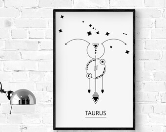Taurus Zodiac Sign Print: Minimalist Constellation Tattoo (Digital Download)