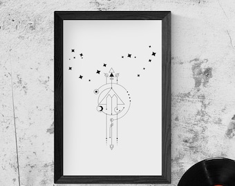 Stampa del segno zodiacale dello Scorpione: tatuaggio minimalista della costellazione (download digitale)